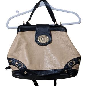 Emma Fox leather Crossbody satchel color block tan black hobo pebbled leather